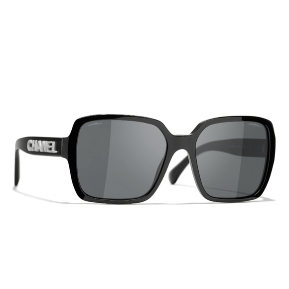 CHANEL SUNGLASSES WHITE LOGO BLACK FRAME CH5408-A C.1026/S4 56-17 - Picture 2 of 13